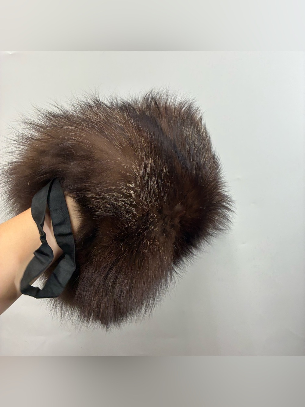 Real Beaver Fur Hand Warmer Muff Brown Chocolate Ski Luxury Warm Winter Outdoor - Picture 3 of 6